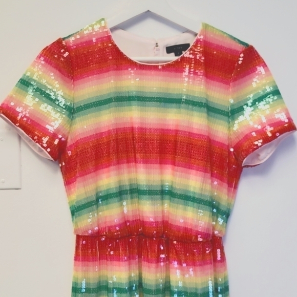 J.Crew Short-Sleeve Sequin Dress in Watermelon Stripe Size 2 - Picture 8 of 16